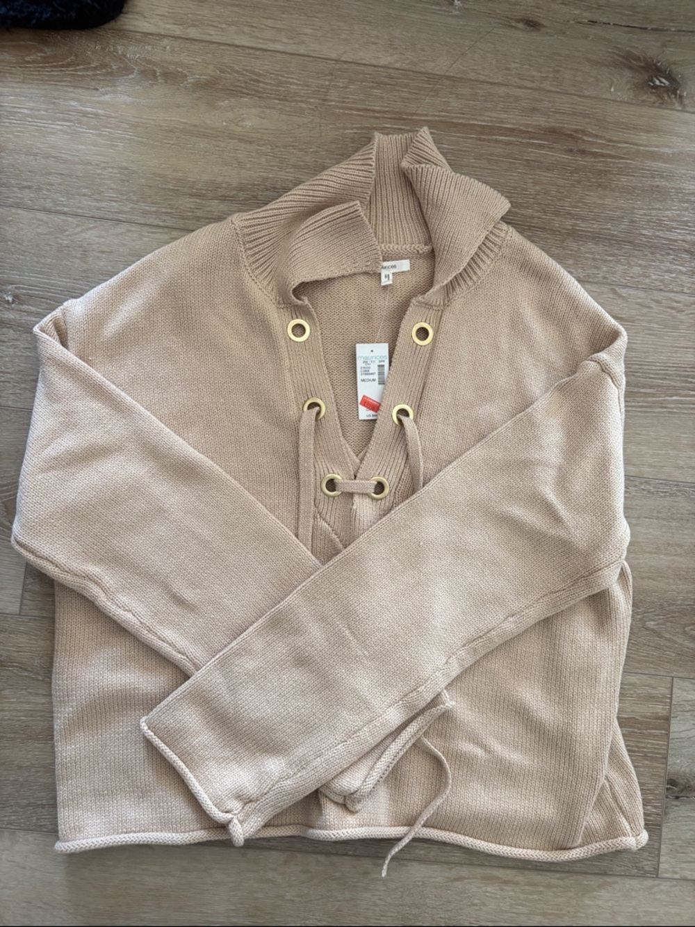 Maurices Lace-Up V-Neck Sweater - Beige